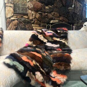 Luxurious Multi-Colored Fox Fur Blanket